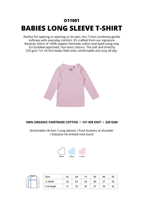 FAIRTRADE ORGANIC BABIES LONG SLEEVE T-SHIRT NEUTRAL® O11001