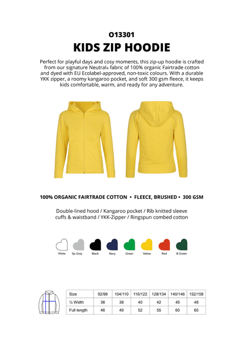 FAIRTRADE ORGANIC KIDS ZIP HOODIE NEUTRAL® O13301