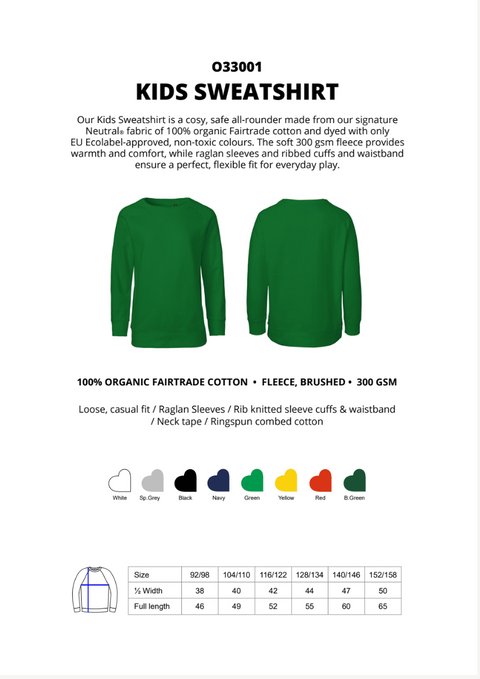 FAIRTRADE ORGANIC KIDS SWEATSHIRT NEUTRAL® O33001