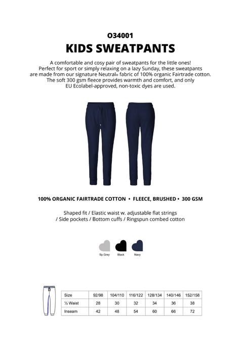 FAIRTRADE ORGANIC KIDS SWEATPANTS NEUTRAL® O34001