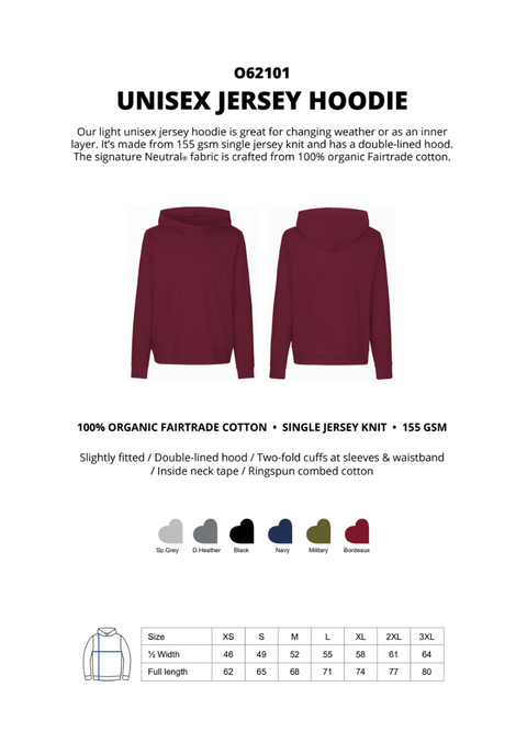 FAIRTRADE ORGANIC UNISEX JERSEY HOODIE NEUTRAL® O62101