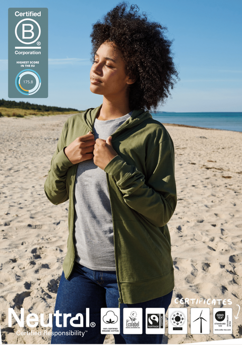 FAIRTRADE ORGANIC UNISEX JERSEY ZIP HOODIE NEUTRAL® O62301
