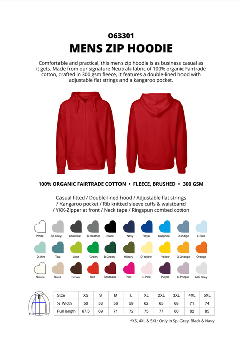 FAIRTRADE ORGANIC MENS ZIP HOODIE NEUTRAL® O63301