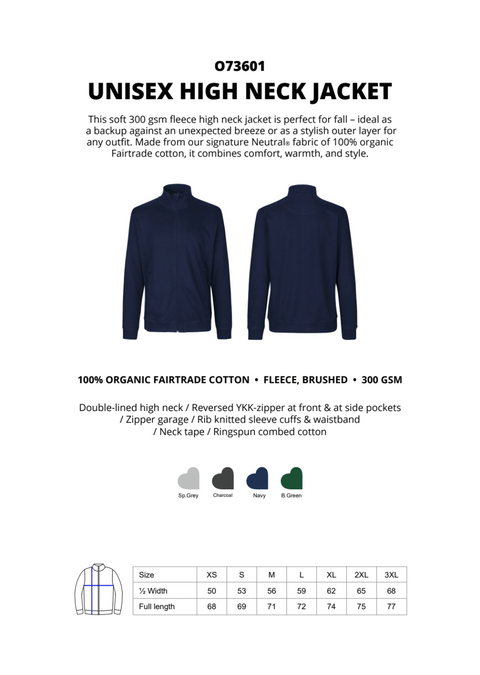 FAIRTRADE ORGANIC UNISEX HIGH NECK JACKET NEUTRAL® O73601