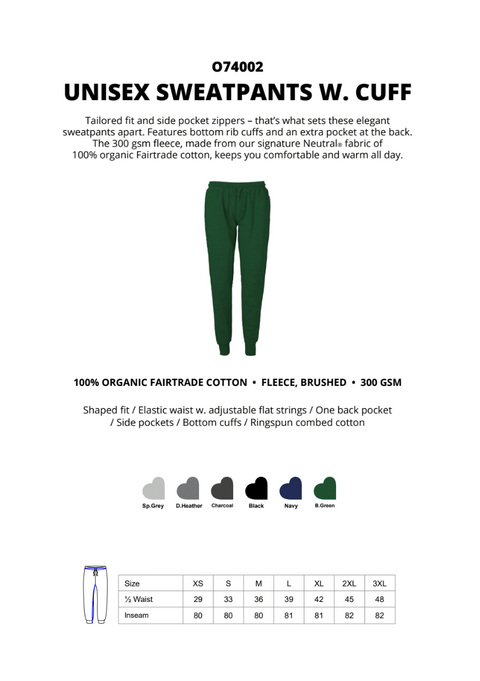 FAIRTRADE ORGANIC UNISEX SWEATPANTS W. CUFF NEUTRAL® O74002