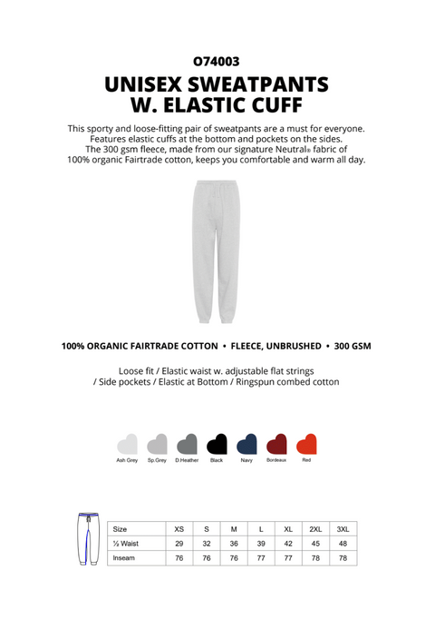 FAIRTRADE ORGANIC UNISEX SWEATPANTS W. ELASTIC CUFF NEUTRAL® O74003