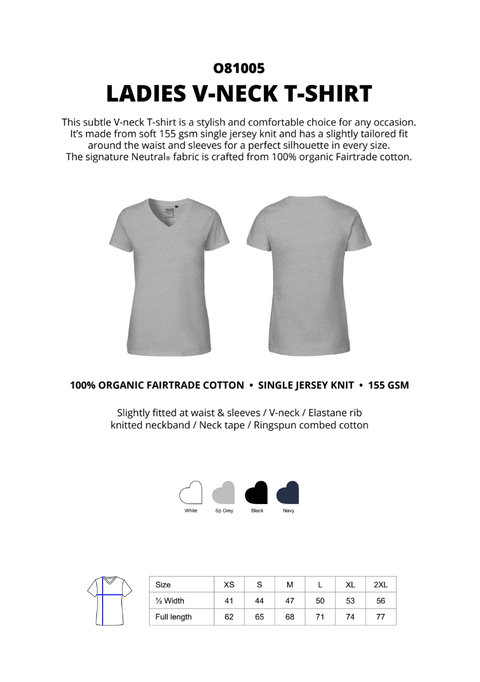 FAIRTRADE ORGANIC LADIES V-NECK T-SHIRT NEUTRAL® O81005