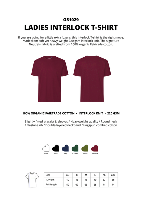 FAIRTRADE ORGANIC LADIES INTERLOCK T-SHIRT NEUTRAL® O81029