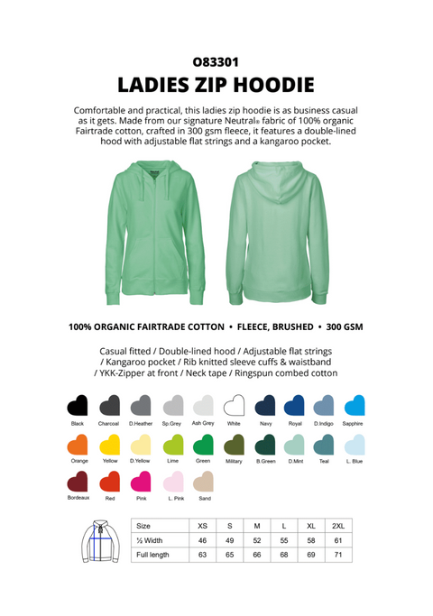 FAIRTRADE ORGANIC LADIES ZIP HOODIE NEUTRAL® O83301