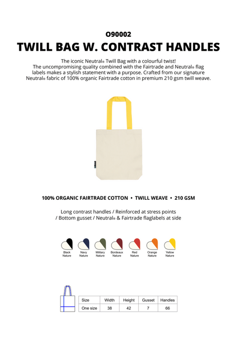 FAIRTRADE ORGANIC TWILL BAG W. CONTRAST HANDLES NEUTRAL® O90002