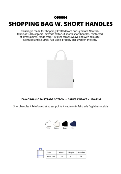 FAIRTRADE ORGANIC SHOPPING BAG WT. SHORT HANDLES NEUTRAL® O90004
