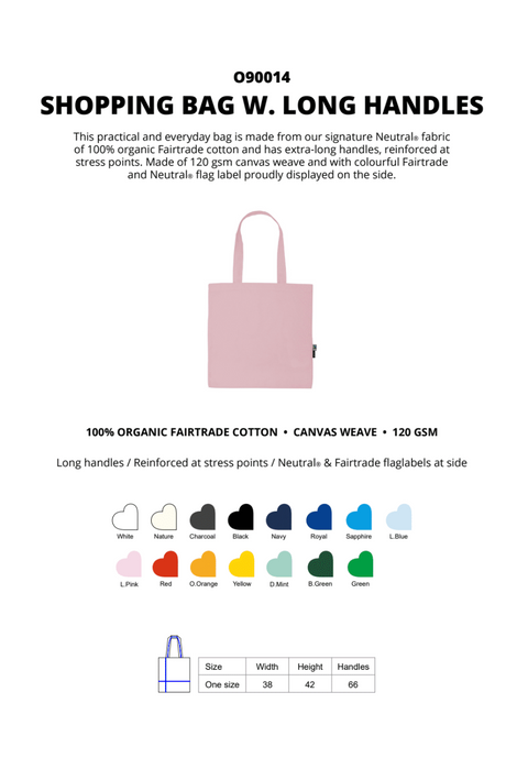 FAIRTRADE ORGANIC SHOPPING BAG, LONG HANDLES NEUTRAL® O90014