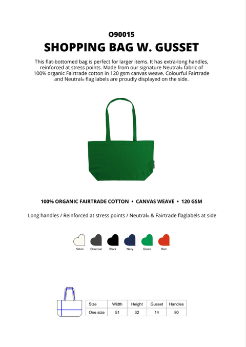 FAIRTRADE ORGANIC SHOPPING BAG WT. GUSSET NEUTRAL® O90015
