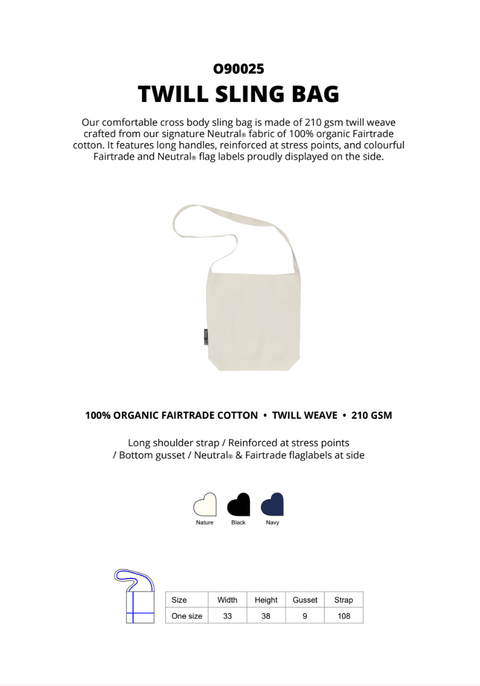 FAIRTRADE ORGANIC TWILL SLING BAG NEUTRAL® O90025