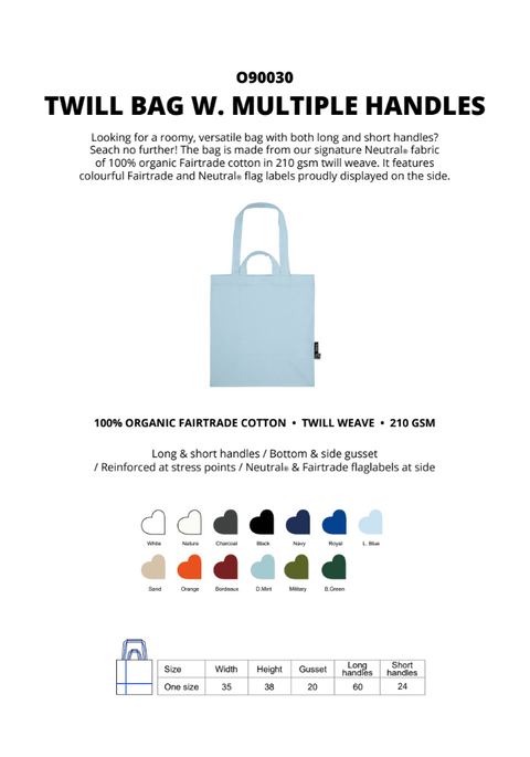 FAIRTRADE ORGANIC TWILL BAG WT. MULTIPLE HANDLES NEUTRAL® O90030