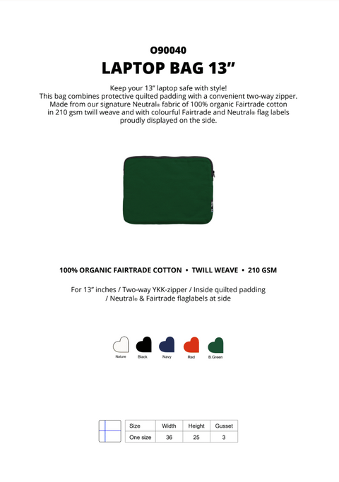 FAIRTRADE ORGANIC LAPTOP BAG 13" NEUTRAL® O90040