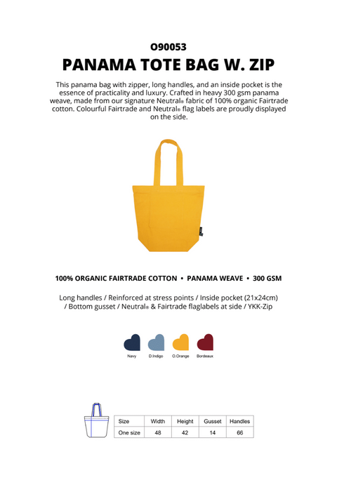 FAIRTRADE ORGANIC PANAMA TOTE BAG WT. ZIP NEUTRAL® O90053