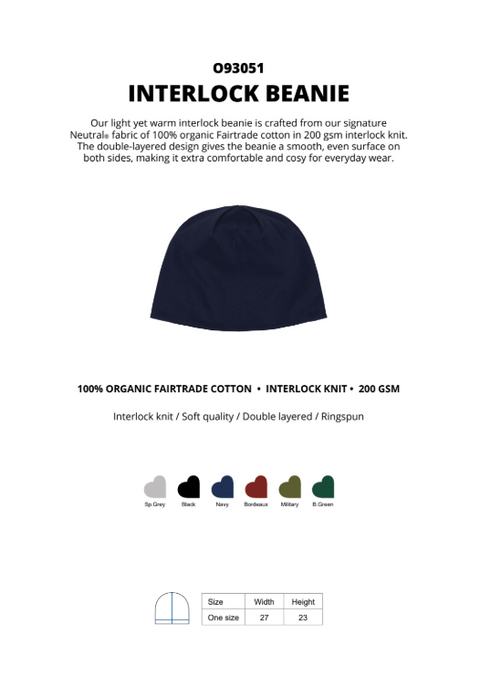 FAIRTRADE ORGANIC INTERLOCK BEANIE NEUTRAL® O93051