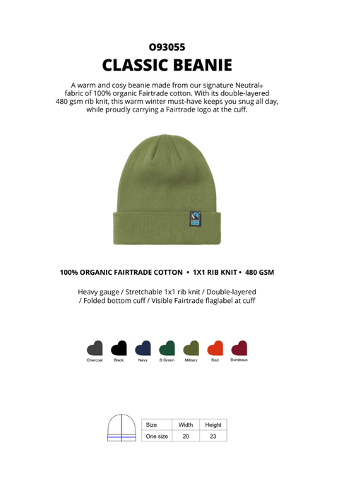 FAIRTRADE ORGANIC CLASSIC BEANIE NEUTRAL® O93055