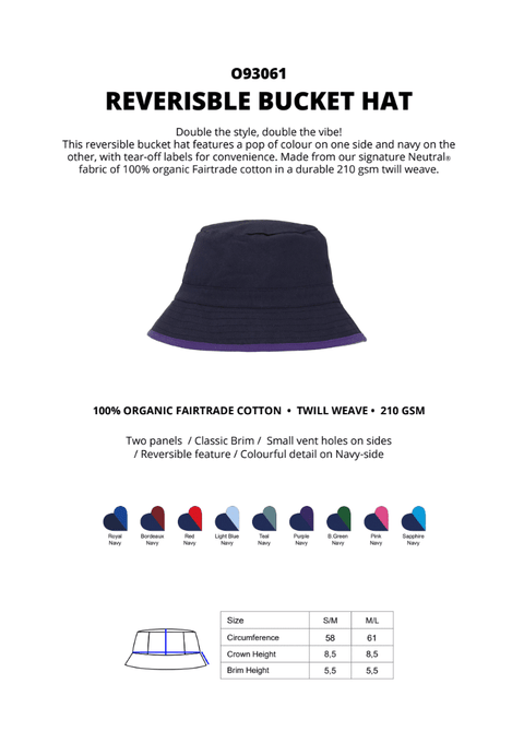 FAIRTRADE ORGANIC REVERSIBLE BUCKET HAT NEUTRAL® O93061