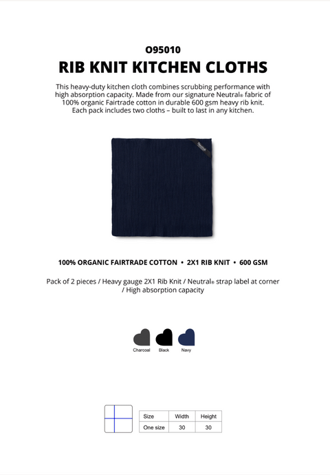 FAIRTRADE ORGANIC RIB KNIT KITCHEN CLOTH NEUTRAL® O95010