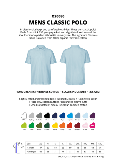 FAIRTRADE ORGANIC CLASSIC POLO NEUTRAL® O20080
