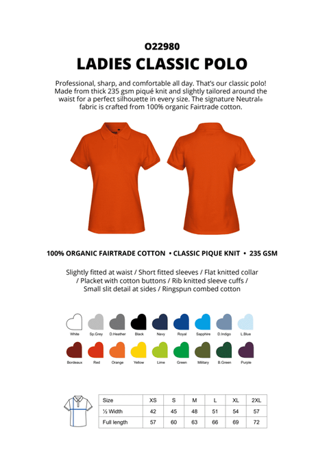 FAIRTRADE ORGANIC LADIES CLASSIC POLO NEUTRAL® O22980