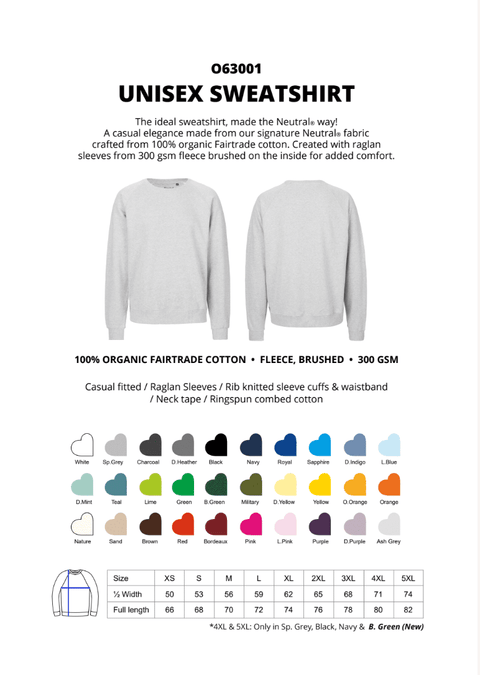 FAIRTRADE ORGANIC UNISEX SWEATSHIRT NEUTRAL® O63001