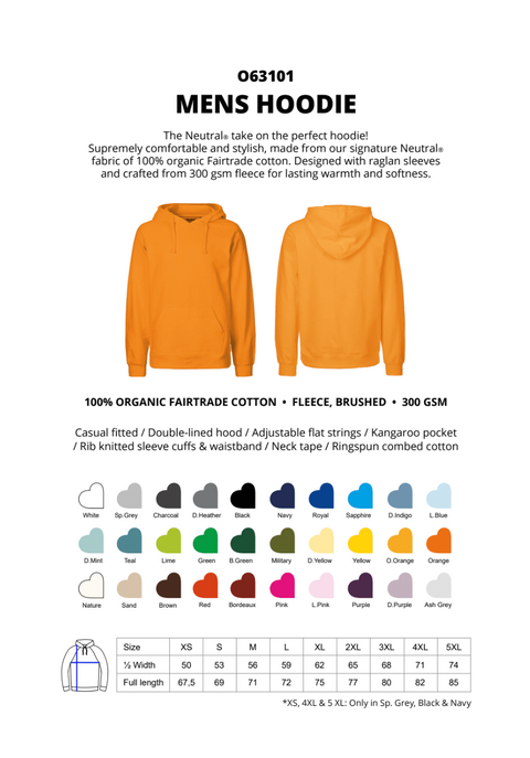 FAIRTRADE ORGANIC UNISEX HOODIE NEUTRAL® O63101