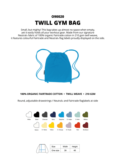 FAIRTRADE ORGANIC TWILL GYM BAG NEUTRAL® O90020